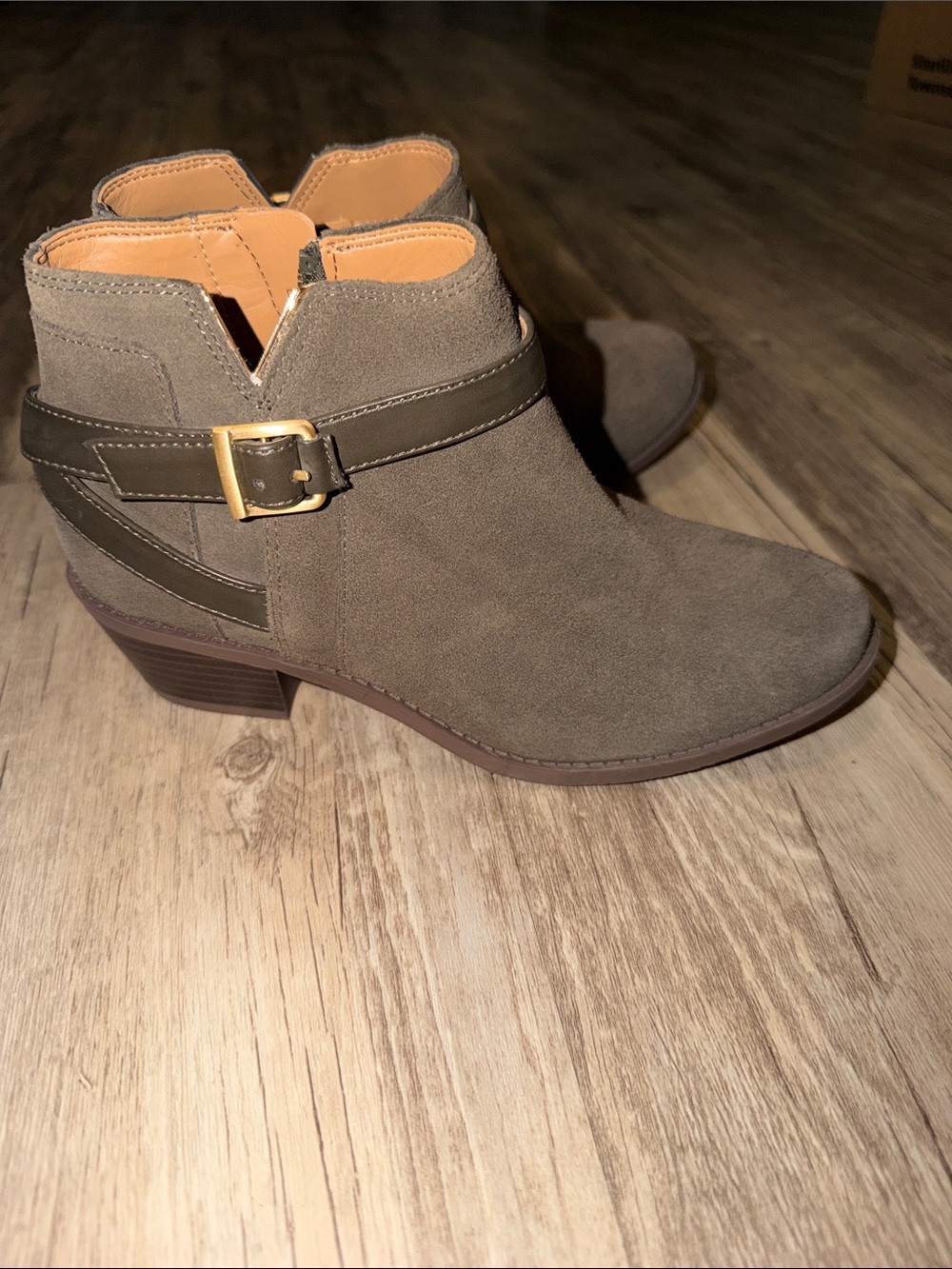 Vionic Olive Suede Ankle Boot with Buckle Strap